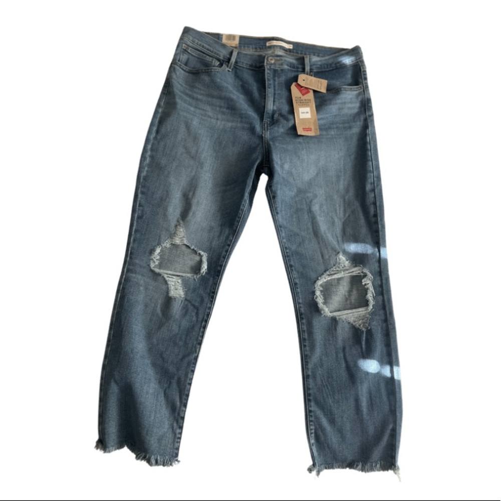 Levi’s jeans 724 high waist stretch ankle jeans w/ distressing & unfinished hem